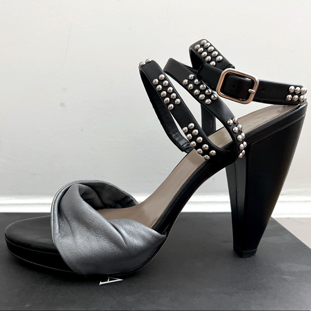 Furla black and silver leather strappy studded sandals size 8.5 (38.5)